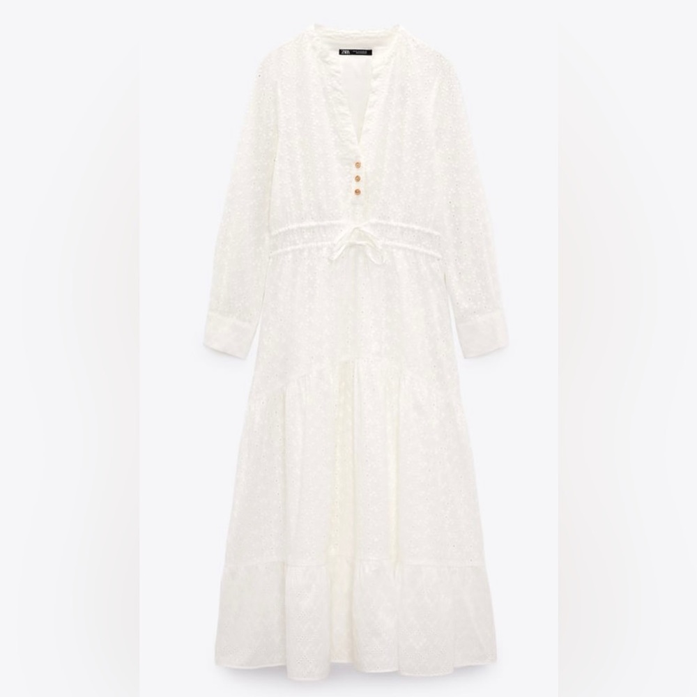 ZARA MIDI RUFFLED COMBINED PERFORATED EMBROIDERY DRESS - Picture 7 of 13
